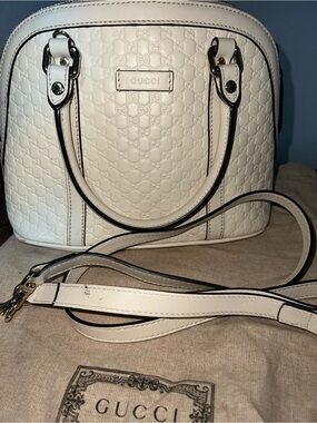 Gucci White Embossed Leather Satchel with Detachable Strap